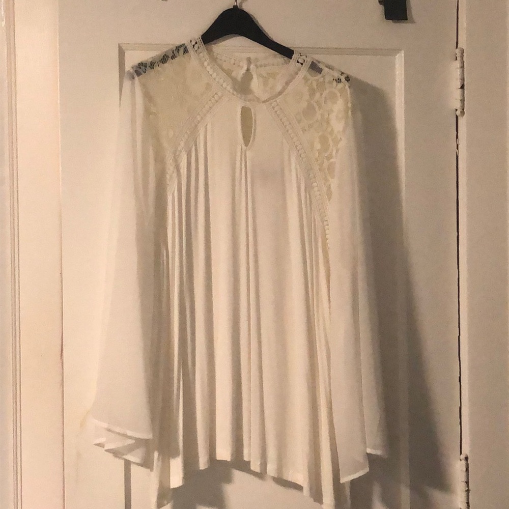 Fast Lane Fabric-Mix Bell-Sleeve Top